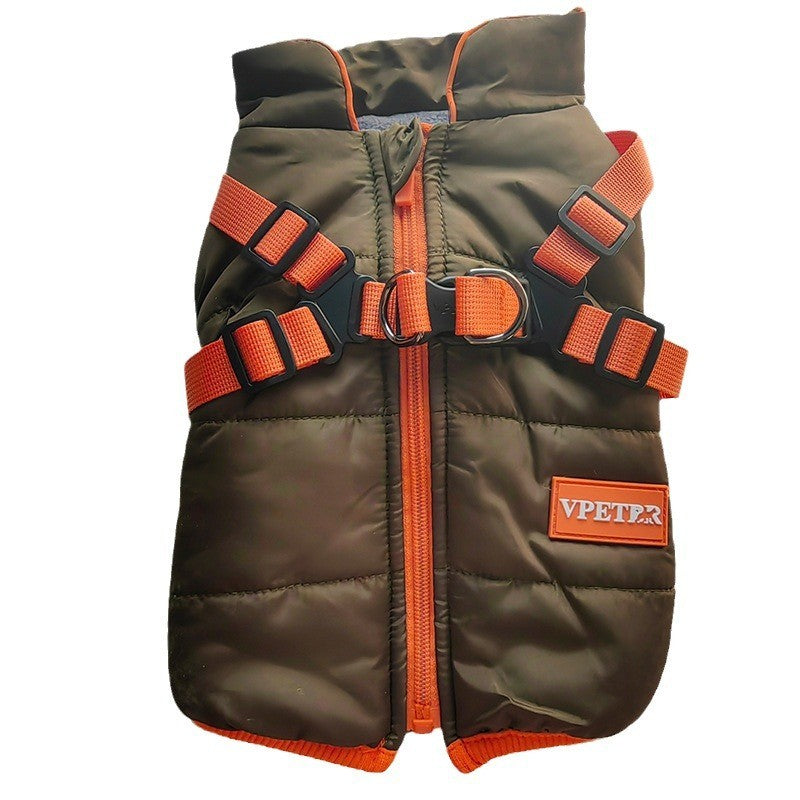 HKM-0419901 Olive Green Thick Cotton-Padded Winter Dog Vest for Small and Medium-Sized Dogs