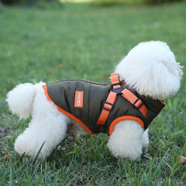 HKM-0419901 Olive Green Thick Cotton-Padded Winter Dog Vest for Small and Medium-Sized Dogs