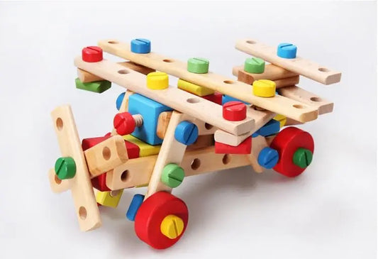 HKM-042067 DIY Wooden Airplane and Car Models for Kids - Montessori Early Education Assembly Toy