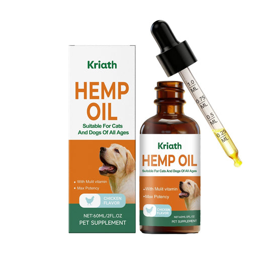 HKM-0421309 Hemp Seed Oil Vitality Drops for Cats and Dogs - 60ml with Omega Fatty Acids and Vitamins