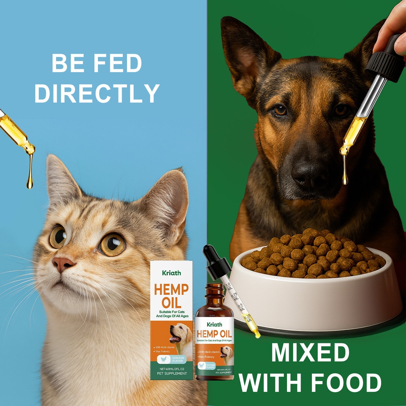 HKM-0421309 Hemp Seed Oil Vitality Drops for Cats and Dogs - 60ml with Omega Fatty Acids and Vitamins