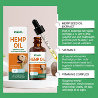 HKM-0421309 Hemp Seed Oil Vitality Drops for Cats and Dogs - 60ml with Omega Fatty Acids and Vitamins