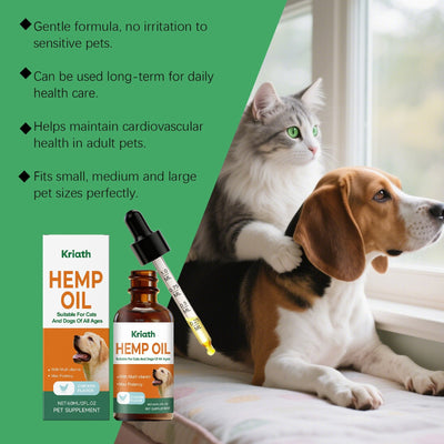 HKM-0421309 Hemp Seed Oil Vitality Drops for Cats and Dogs - 60ml with Omega Fatty Acids and Vitamins