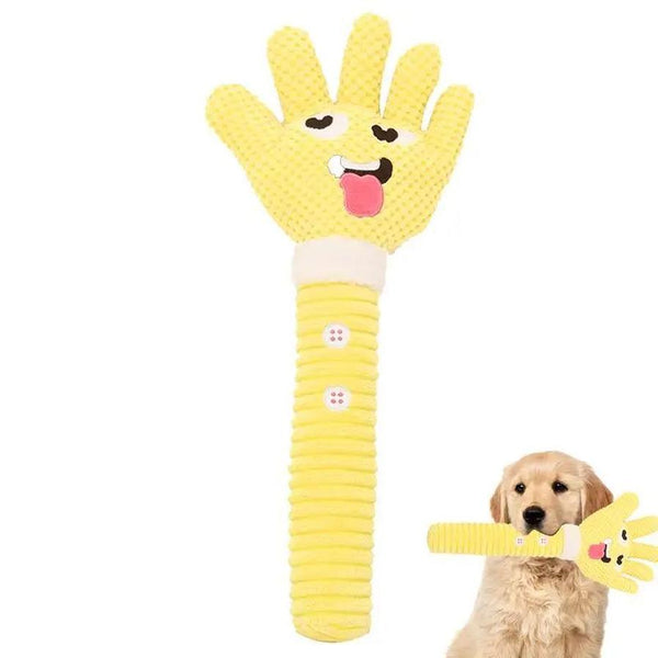 HKM-042131 Palm-Shaped Squeaky Plush Dog Teething Toy - Bite Resistant Chewable Pet Supply