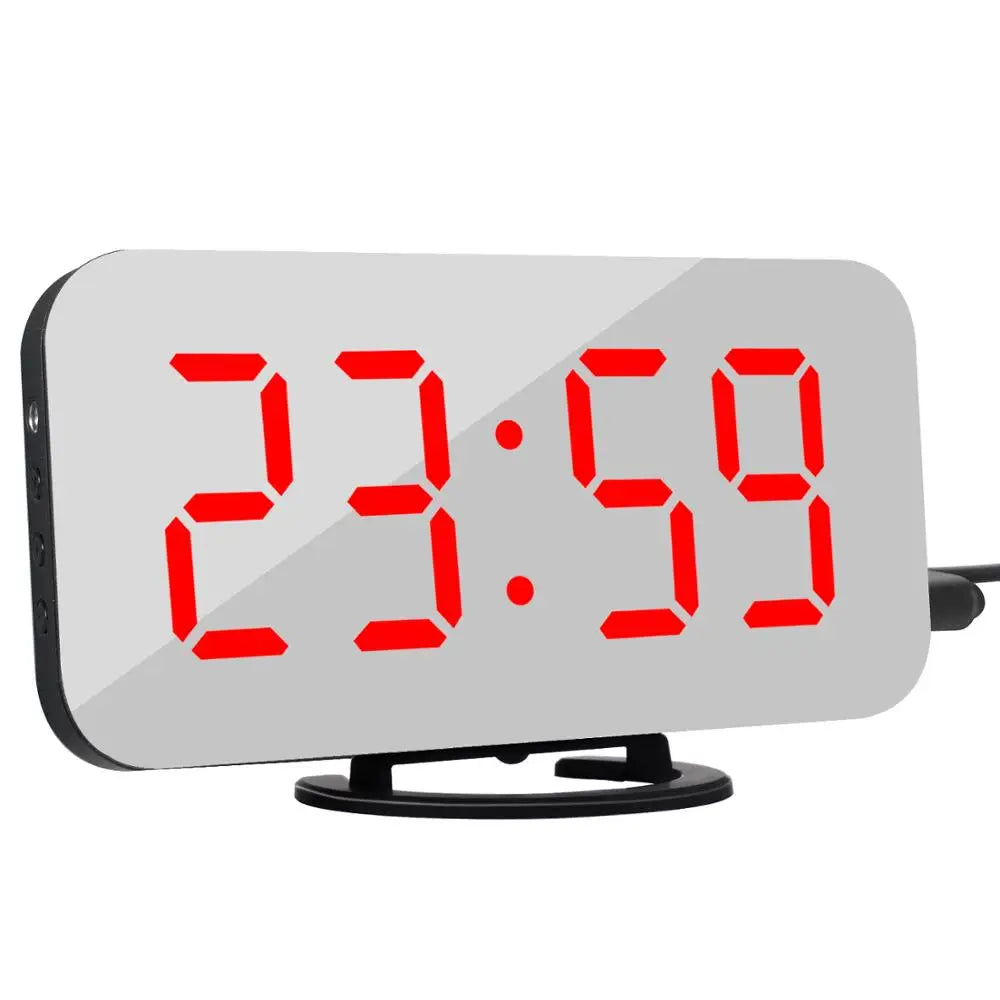 HKM-042195 Modern Digital LED Alarm Clock with Mirror Display and USB Charging Ports