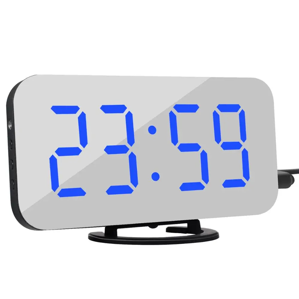 HKM-042195 Modern Digital LED Alarm Clock with Mirror Display and USB Charging Ports