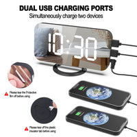 HKM-042195 Modern Digital LED Alarm Clock with Mirror Display and USB Charging Ports