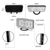 HKM-042195 Modern Digital LED Alarm Clock with Mirror Display and USB Charging Ports