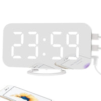 HKM-042195 Modern Digital LED Alarm Clock with Mirror Display and USB Charging Ports