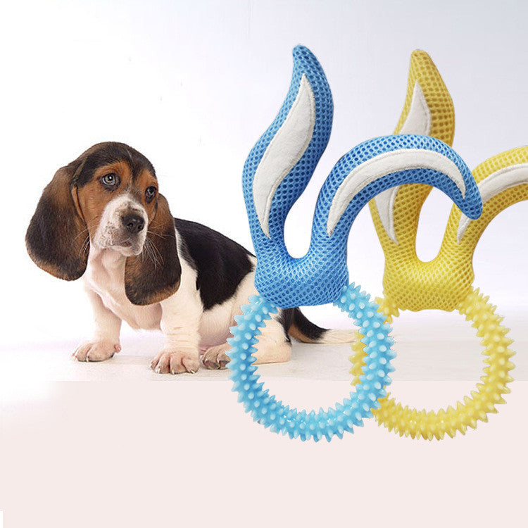 HKM-0422077 Bunny Ears TPR Dog Toy for Chewing and Playtime, Available in Pink, Blue, and Yellow