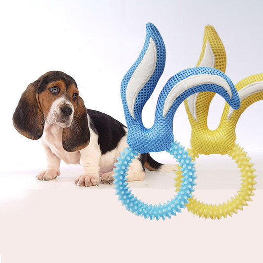 HKM-0422077 Bunny Ears TPR Dog Toy for Chewing and Playtime, Available in Pink, Blue, and Yellow