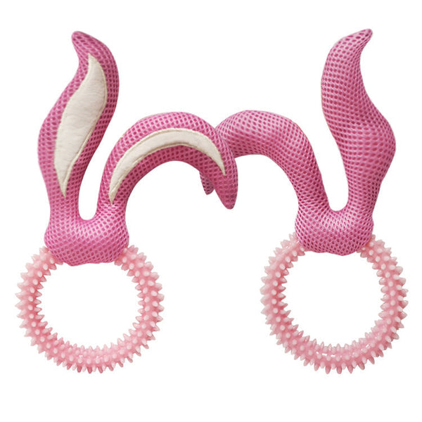 HKM-0422077 Bunny Ears TPR Dog Toy for Chewing and Playtime, Available in Pink, Blue, and Yellow
