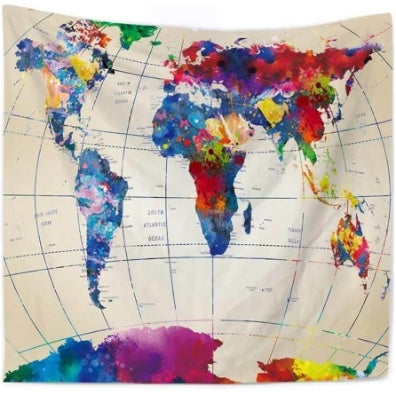 HKM-042323 Colorful Meridian Map Tapestry - Geometric Abstract Design in Plush Polyester Fabric