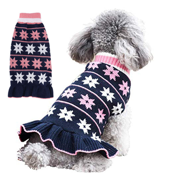 HKM-0423613 Autumn Winter Dog Sweater Dress with Star Wave Design, Acrylic Fiber, Multiple Sizes Available