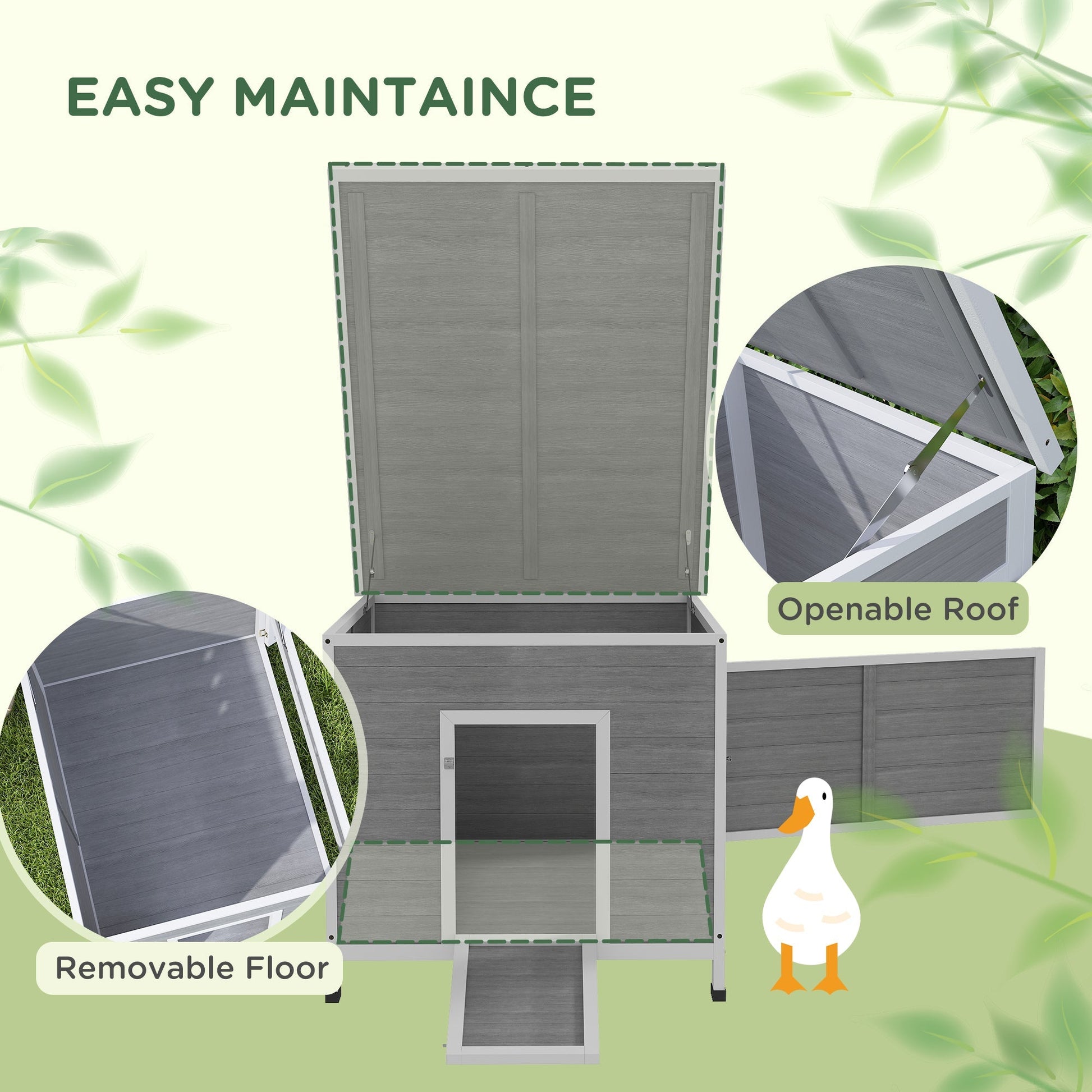 HKM-0424893 Wooden Duck Coop with Openable Roof, Removable Floor, and Double Doors for 3-6 Ducks or Chickens