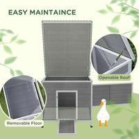 HKM-0424893 Wooden Duck Coop with Openable Roof, Removable Floor, and Double Doors for 3-6 Ducks or Chickens