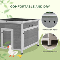 HKM-0424893 Wooden Duck Coop with Openable Roof, Removable Floor, and Double Doors for 3-6 Ducks or Chickens