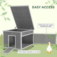 HKM-0424893 Wooden Duck Coop with Openable Roof, Removable Floor, and Double Doors for 3-6 Ducks or Chickens