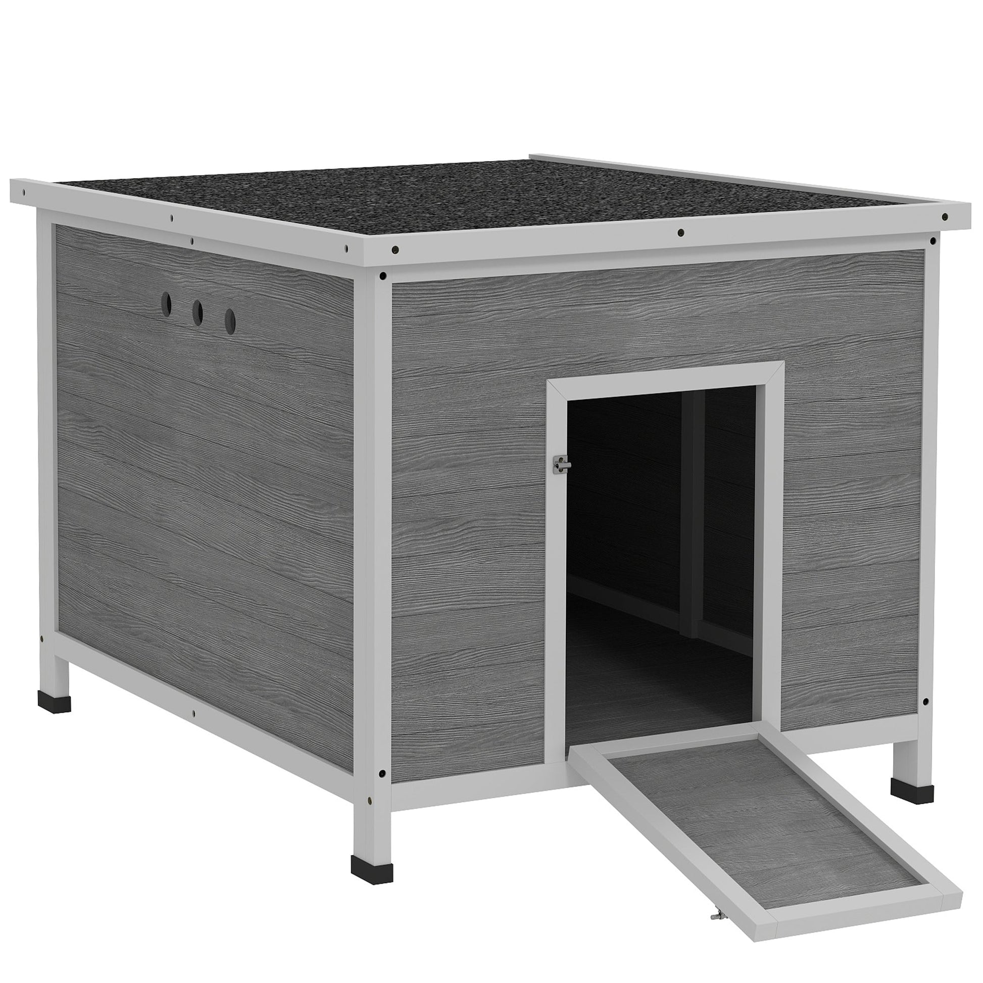 HKM-0424893 Wooden Duck Coop with Openable Roof, Removable Floor, and Double Doors for 3-6 Ducks or Chickens