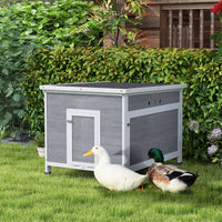 HKM-0424893 Wooden Duck Coop with Openable Roof, Removable Floor, and Double Doors for 3-6 Ducks or Chickens