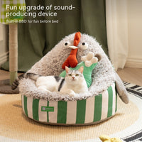 HKM-0425277 Cozy Removable Washable Pet Bed with Sound Toys - Yellow Bird & Gray Chicken Designs