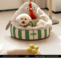 HKM-0425277 Cozy Removable Washable Pet Bed with Sound Toys - Yellow Bird & Gray Chicken Designs