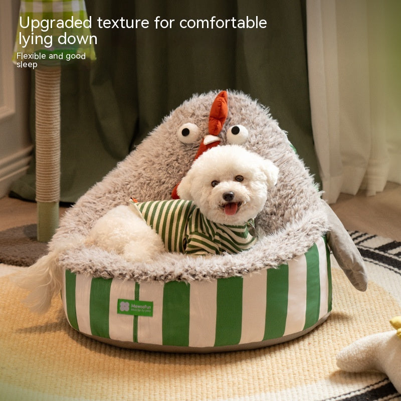 HKM-0425277 Cozy Removable Washable Pet Bed with Sound Toys - Yellow Bird & Gray Chicken Designs