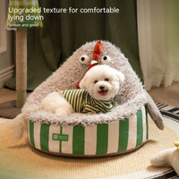 HKM-0425277 Cozy Removable Washable Pet Bed with Sound Toys - Yellow Bird & Gray Chicken Designs