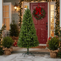 HKM-042579 7FT Unlit Christmas Tree with 775 Tips, Durable PVC Branches, and Metal Stand for Holiday Decor