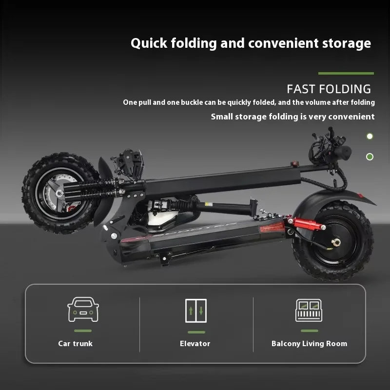 HKM-042643 Foldable Mini Electric Scooter with 11-Inch Tyres, 1200W Motor, 30-50km Range, Dual Suspension, Lightweight Design
