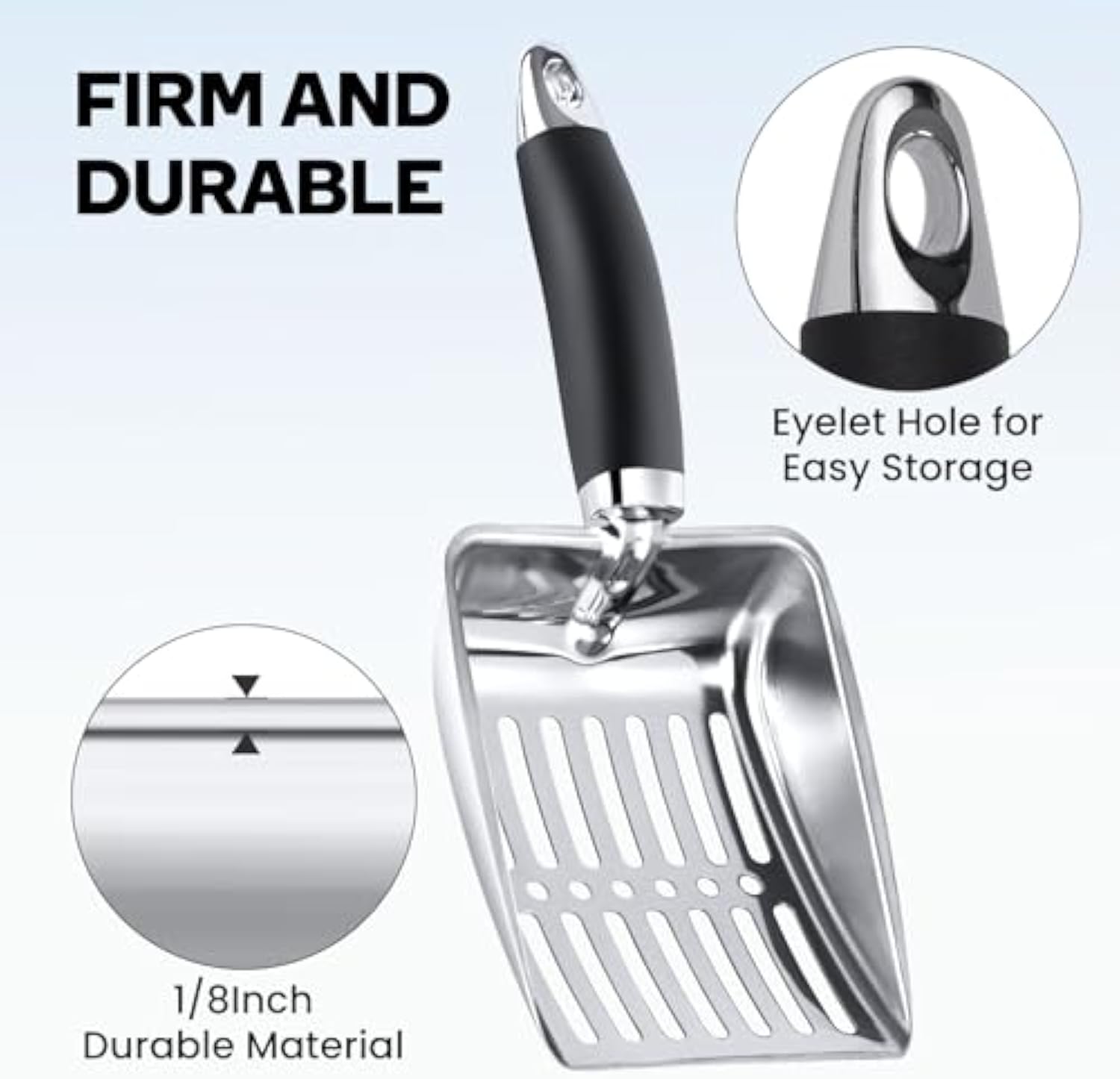 HKM-0426685 Stainless Steel Cat Litter Scoop with Comfortable Grip and Easy Sifting Design