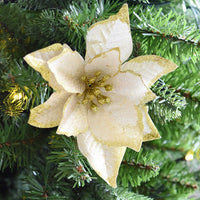 HKM-042899 Three-Layer Gold Powder Christmas Flower - 13cm, Set of 10