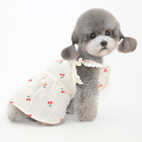 HKM-0429373 Cherry Flying Sleeve Skirt for Dogs and Cats - Stylish Pet Attire in Red and Yellow