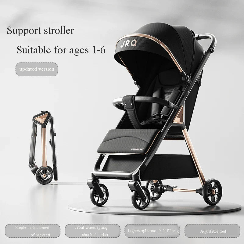 HKM-042963 Durable Aluminium Baby Stroller with Anti-Tip Design and One-Click Fold Feature