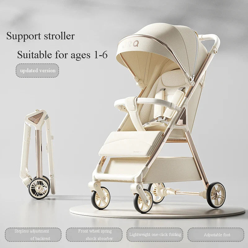 HKM-042963 Durable Aluminium Baby Stroller with Anti-Tip Design and One-Click Fold Feature
