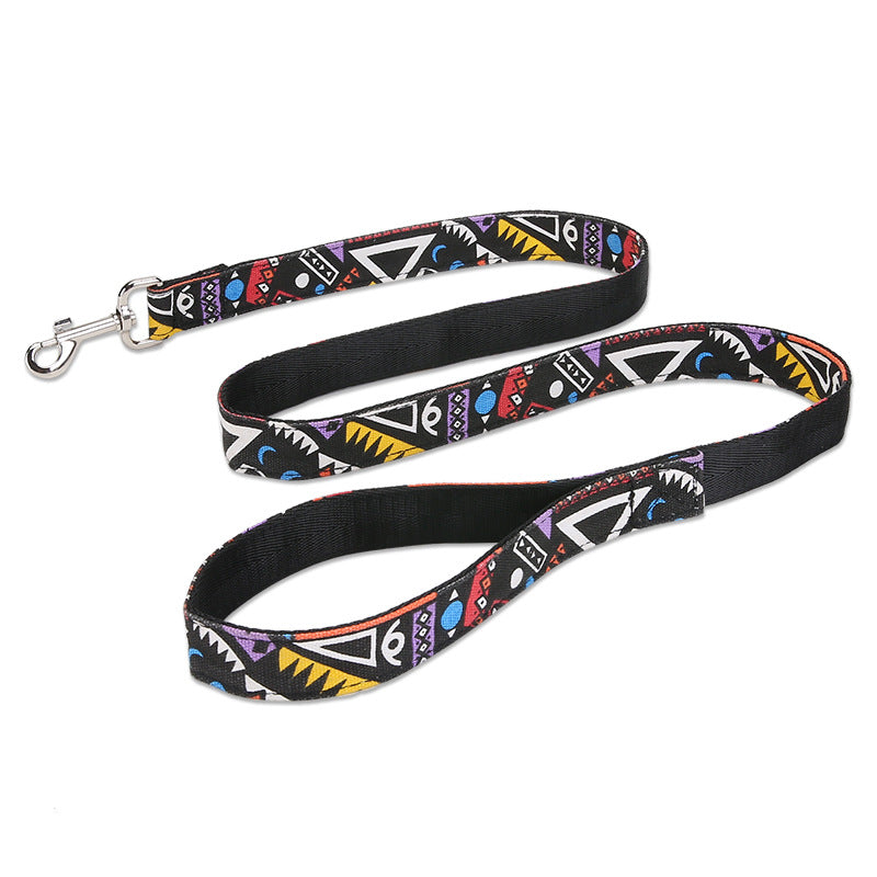 HKM-0430781 Black Plaid Stripe Pet Traction Rope with Extension Strap