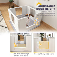 HKM-0432445 Whelping Box for Small Dogs with Adjustable Entrance, Waterproof Pad, and Non-slip Features