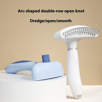 HKM-0432573 Double Row Stainless Steel Pet Comb for Dog Napping and Hair Removal - Light Blue
