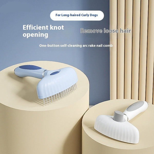HKM-0432573 Double Row Stainless Steel Pet Comb for Dog Napping and Hair Removal - Light Blue