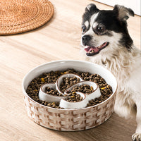 HKM-0432957 Ceramic Non-Slip Slow Feeder Bowl for Medium to Large Dogs
