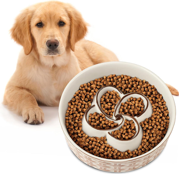 HKM-0432957 Ceramic Non-Slip Slow Feeder Bowl for Medium to Large Dogs
