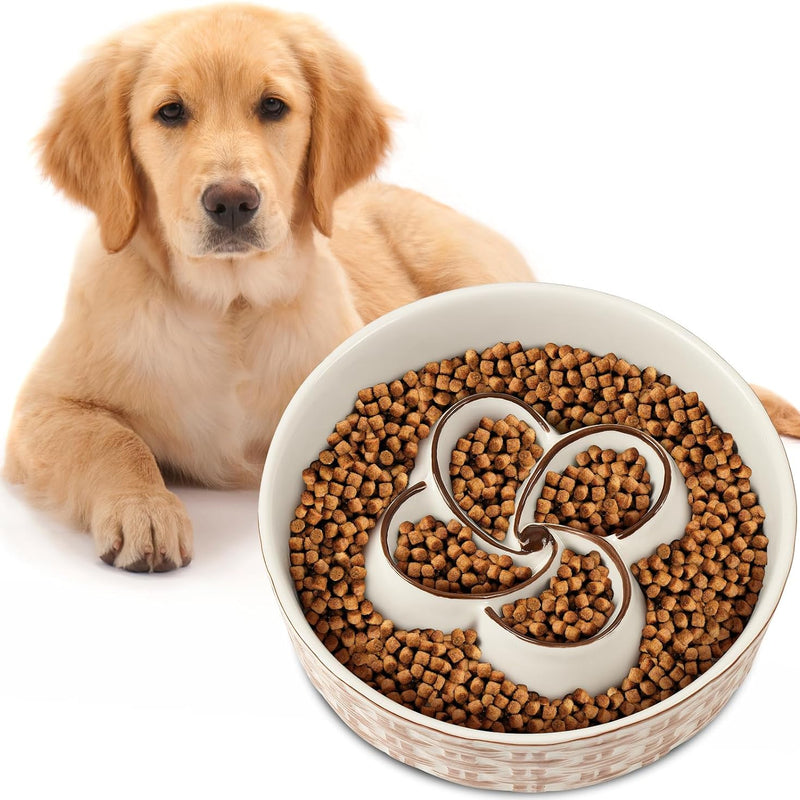 HKM-0432957 Ceramic Non-Slip Slow Feeder Bowl for Medium to Large Dogs