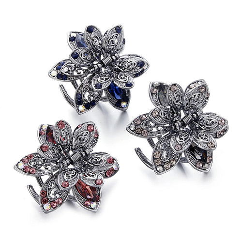 HKM-043347 Stylish Alloy Flower Hair Clips in Purple, Blue, and Gray for Women
