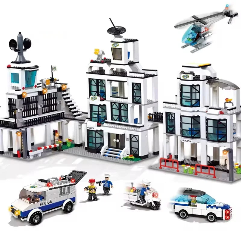 HKM-043411 Police Headquarters Building Blocks Set with Mini Figure, 50 Pieces, Ideal for Ages 2 and Up