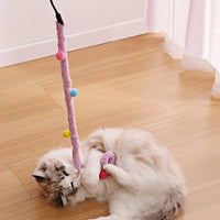 HKM-0434237 Interactive Plush Cat Wand with Colorful Teaser Strip and Bells for Engaging Playtime