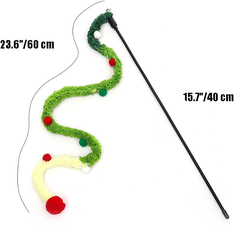 HKM-0434237 Interactive Plush Cat Wand with Colorful Teaser Strip and Bells for Engaging Playtime