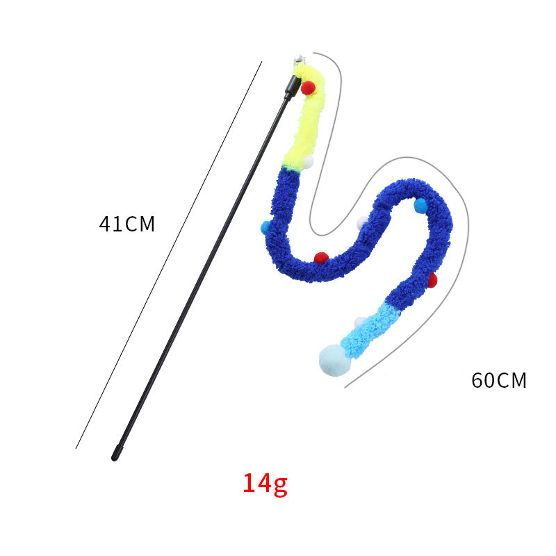 HKM-0434237 Interactive Plush Cat Wand with Colorful Teaser Strip and Bells for Engaging Playtime