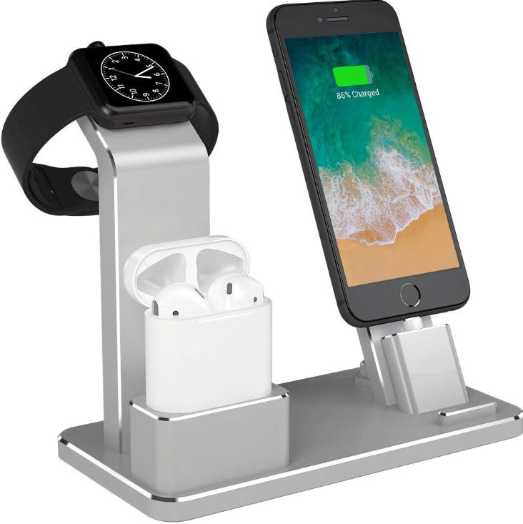 HKM-043475 Three-in-One Aluminum Charging Bracket for Apple Watch, Phone, and Headset - Non-Slip Design