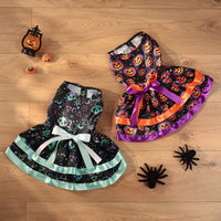 HKM-0435133 Halloween Double-layer Pet Skirt in Colorful Pumpkin and Skull Designs
