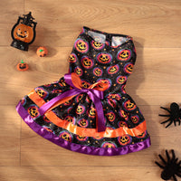 HKM-0435133 Halloween Double-layer Pet Skirt in Colorful Pumpkin and Skull Designs